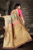 Navya Beige Soft Banarasi Silk Saree with Multicolor Jacquard Blocks & Gold Zari Border