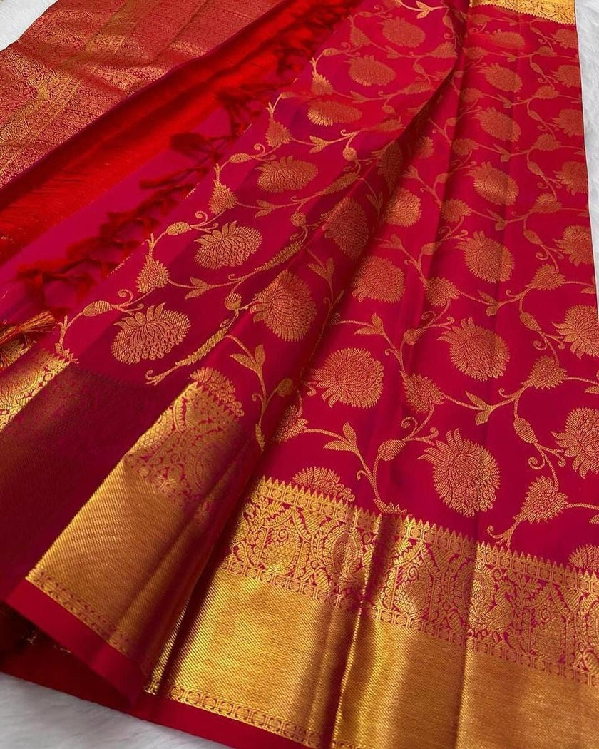 Akruti - Red Banarasi Silk Saree with Zari Weaving Border