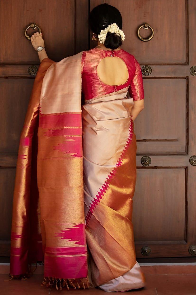 Valiba Beige Beautiful Rich Pallu And Jacquard Saree
