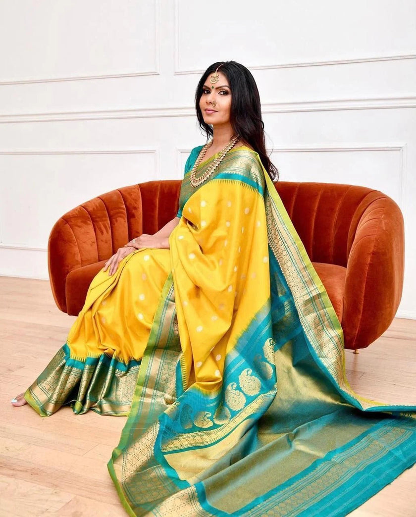 Rajkumari - Yellow Soft Banarasi Silk Saree with Jacquard Weaving