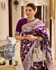 Dipali - Wine Banarasi Silk Saree with Silver Zari Floral Weaving