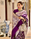 Dipali - Wine Banarasi Silk Saree with Silver Zari Floral Weaving