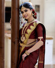 Valiba Beautiful Dark Maroon & Golden Jacquard Work Silk Designer Sarees