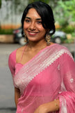 Sushila – Pink Pure Linen Silk Saree with Jacquard Detailing