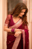 Samaira - Wine Soft Silk Saree with Subtle Jacquard and Matching Blouse