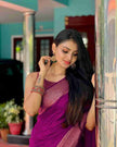 Nayira - Purple Soft Silk Saree with Silver Zari Border and Matching Blouse