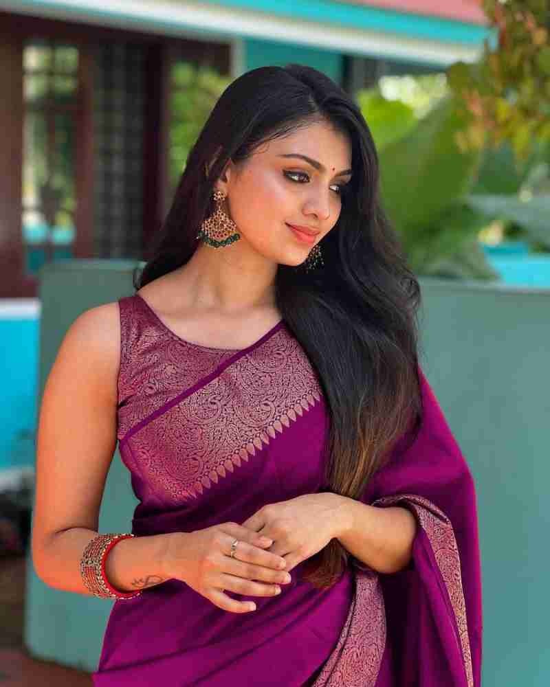 Nayira - Purple Soft Silk Saree with Silver Zari Border and Matching Blouse