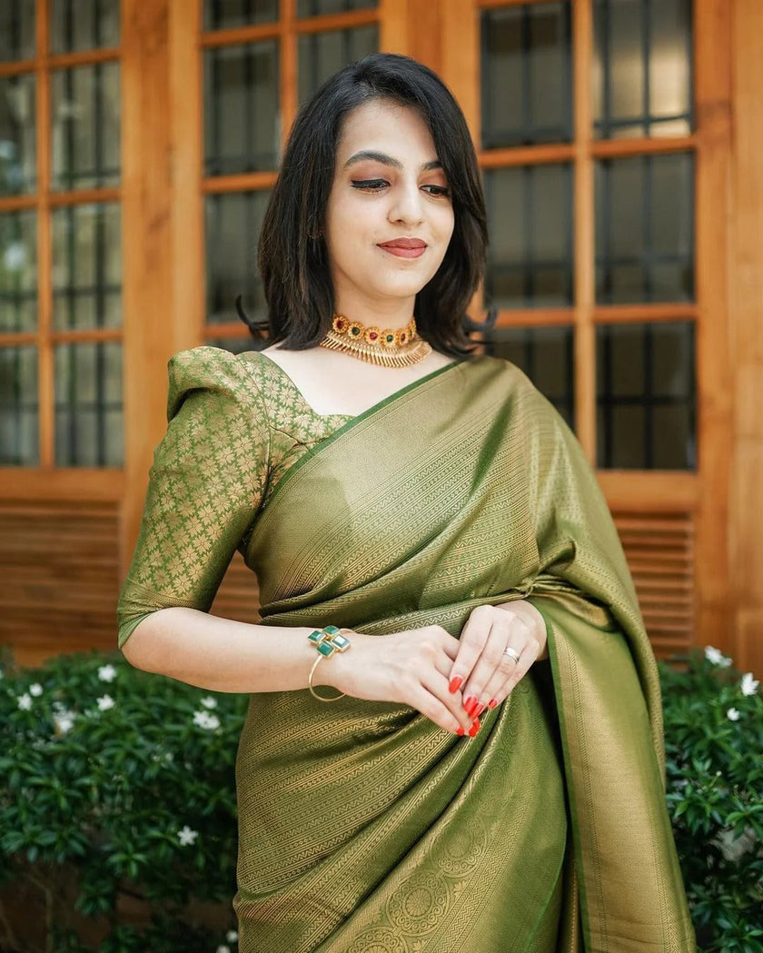 Padmika - Green Soft Silk Saree with Jacquard Border