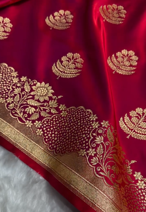 Rani Wine Banarasi Silk Saree with Heavy Floral Paisley Gold Zari Work