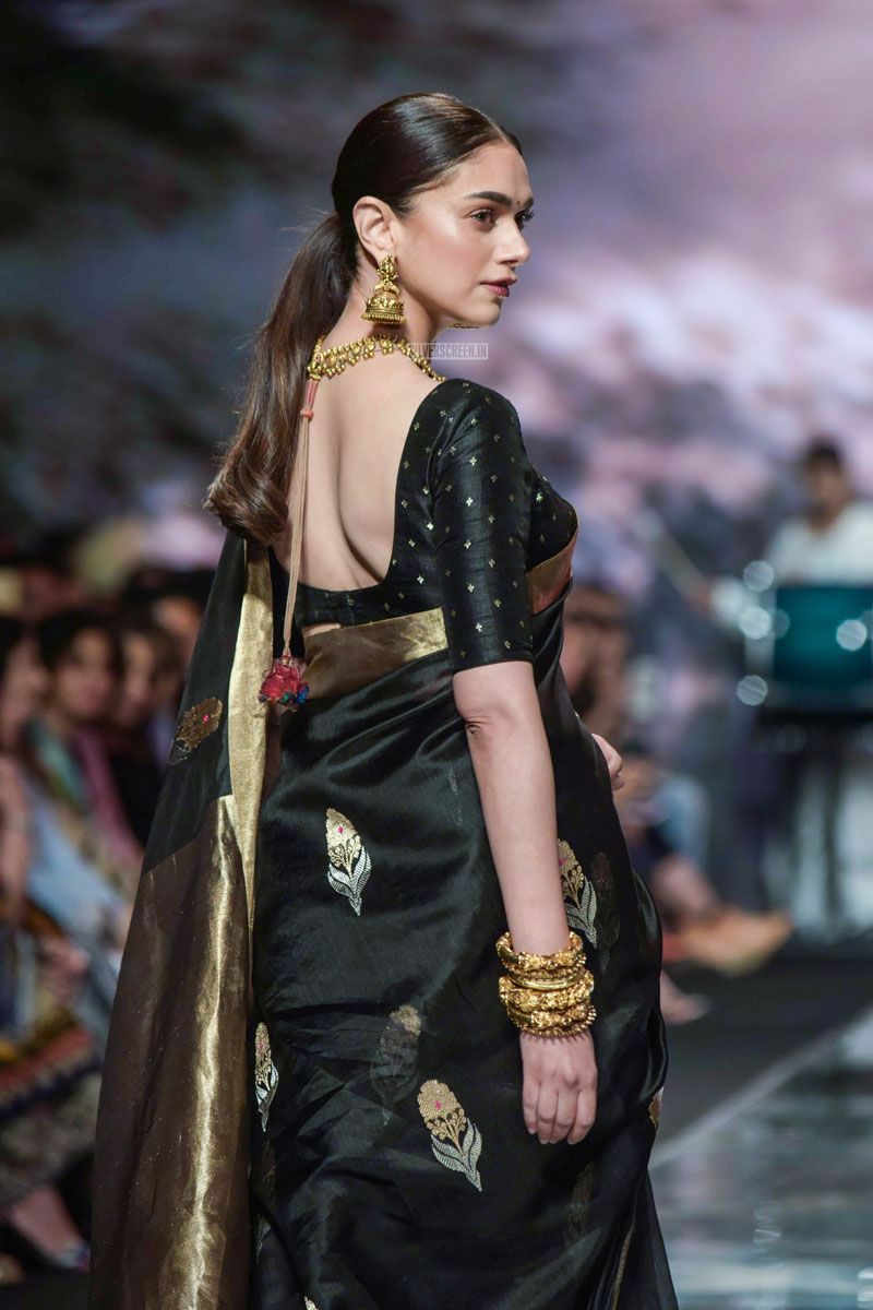 Black With Golden Butta & Zari Party Wear Lichi Designer Lichi Silk  Weaving