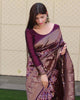 Maroon Panddi With Zari Boder Banarasi Soft silk Saree