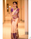 Cream With Purple Color Party Wear Designer Lichi Silk