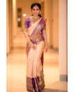 Cream With Purple Color Party Wear Designer Lichi Silk