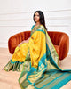 Yellow Color With Golden Zari Work Party Wear Banarsi Saree Weaving