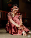 Dark Red Wedding Wear Rasam Lichi silk saree