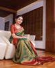 Beautiful Green And Red With Gold Weaving Work Banarasi Lichi Silk .