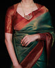 Beautiful Green And Red With Gold Weaving Work Banarasi Lichi Silk .