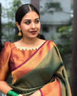 Red With Maroon Combition Copper Zari Weaving Lichi Silk  Saree