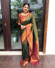 Red With Maroon Combition Copper Zari Weaving Lichi Silk  Saree