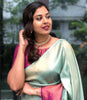 Light Green & Pink Broder Designer Soft Silk Banarsi Saree