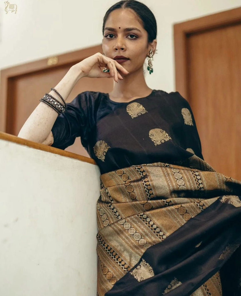Black Banarasi Soft Silk Saree With Zari Weaving Work