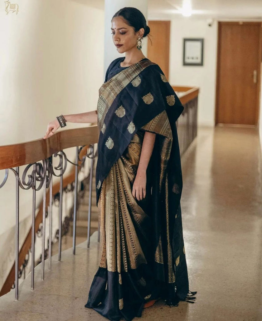 Black Banarasi Soft Silk Saree With Zari Weaving Work