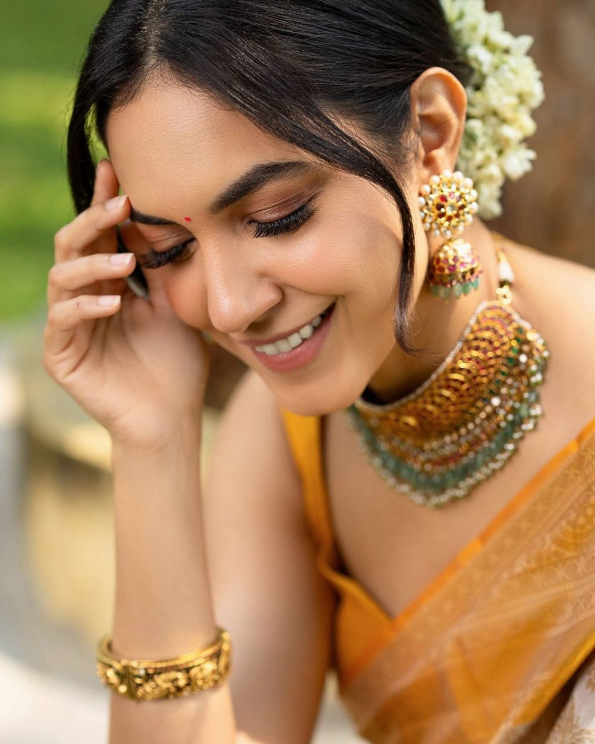 Imbrication Beige Soft Silk Saree