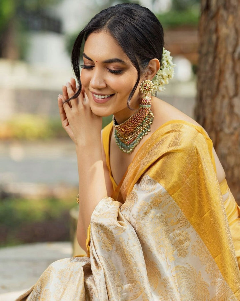Imbrication Beige Soft Silk Saree
