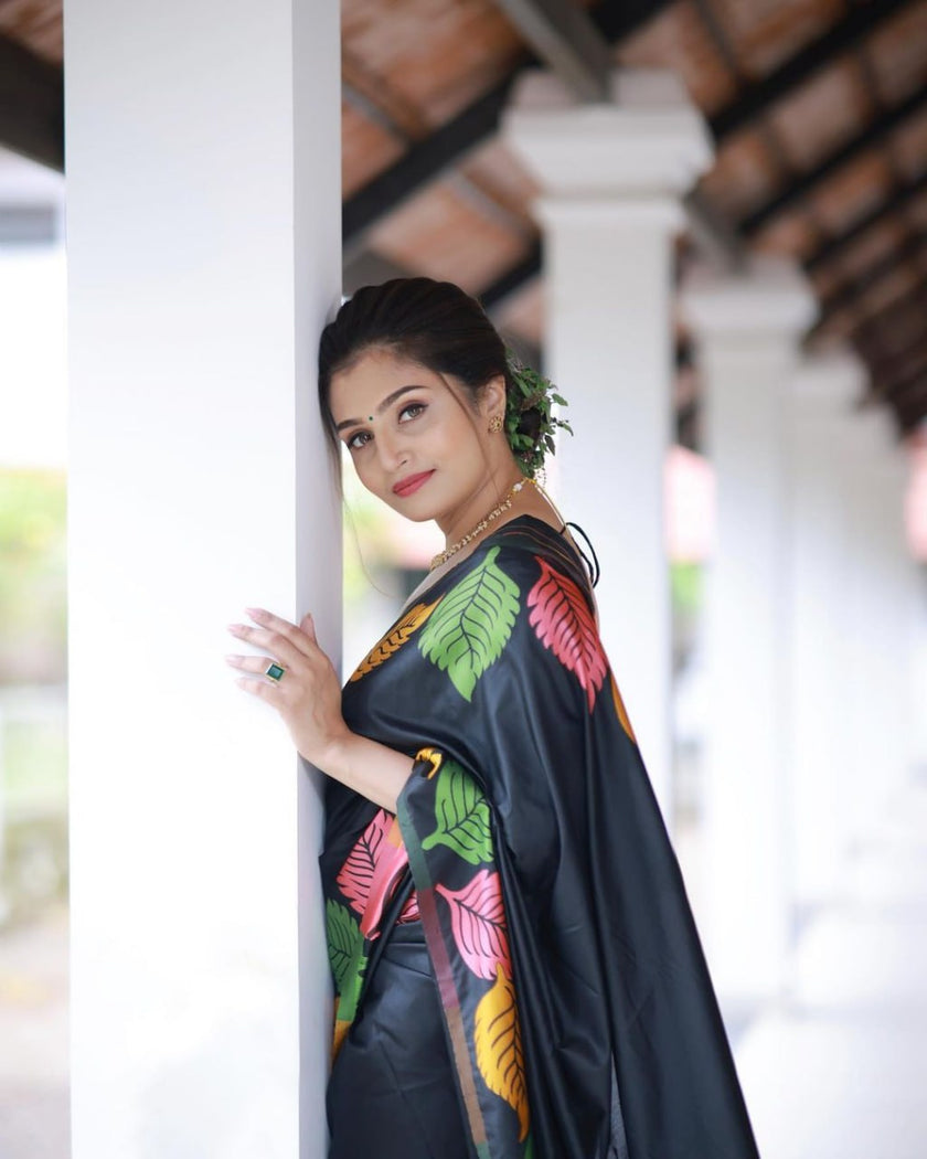 Pretty Black Soft Silk Saree