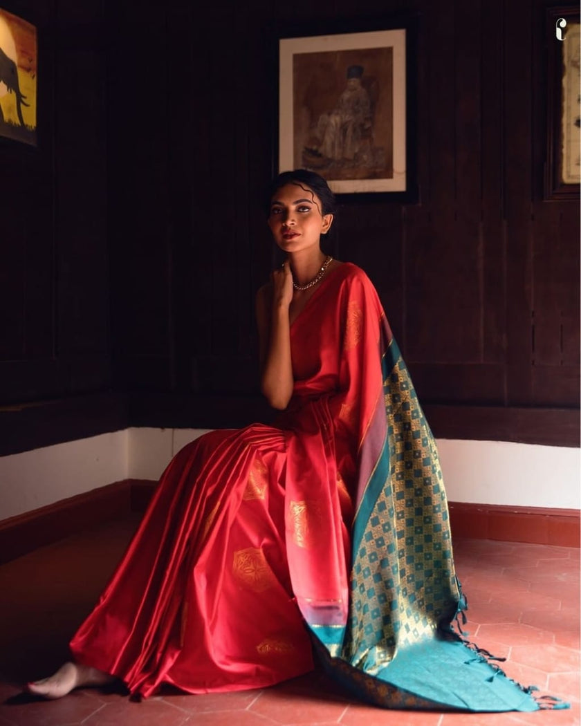 Lissome Red Soft Silk Saree