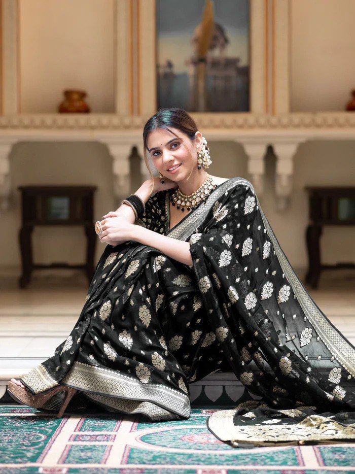 Picturesque Black Banarasi Silk Saree