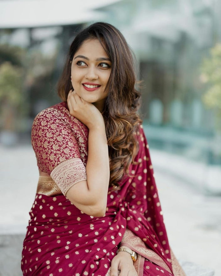 Gossamer Maroon Soft Silk Saree
