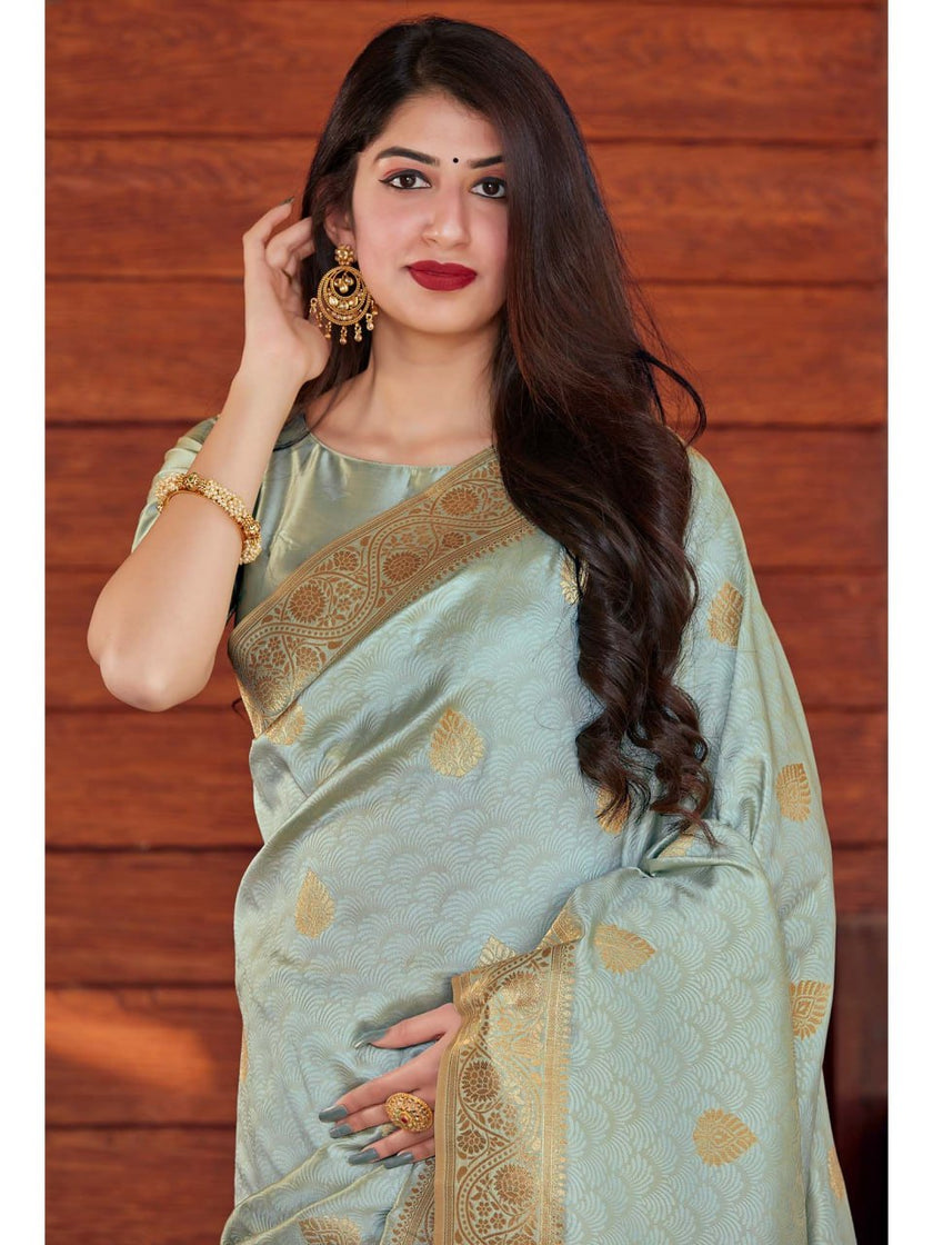 Beauteous Grey Soft Silk Saree