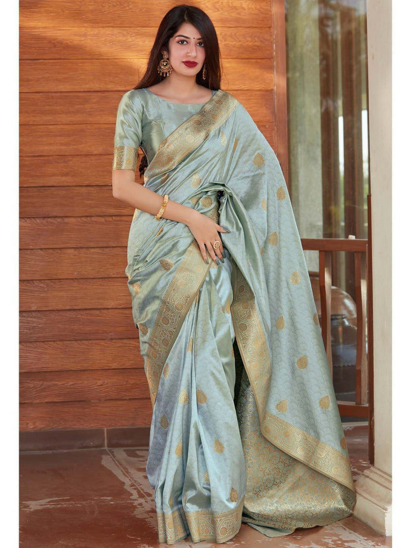 Beauteous Grey Soft Silk Saree