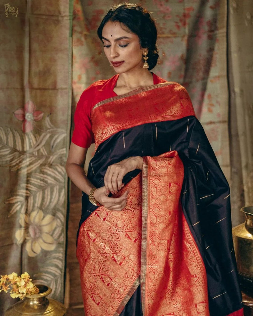 Embrocation Black Soft Silk Saree