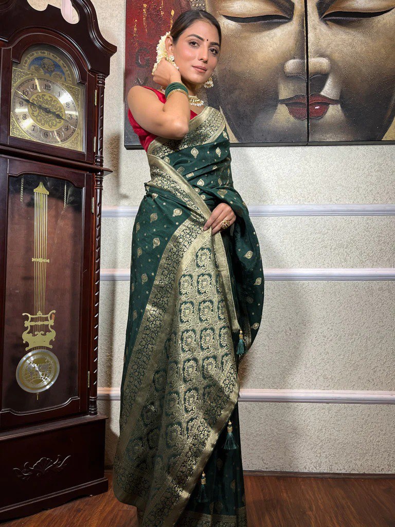 Pretty Dark Green Soft Silk Saree