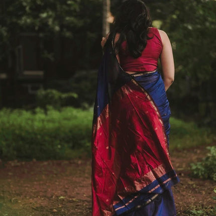Exquisite Navy Blue Cotton Silk Saree