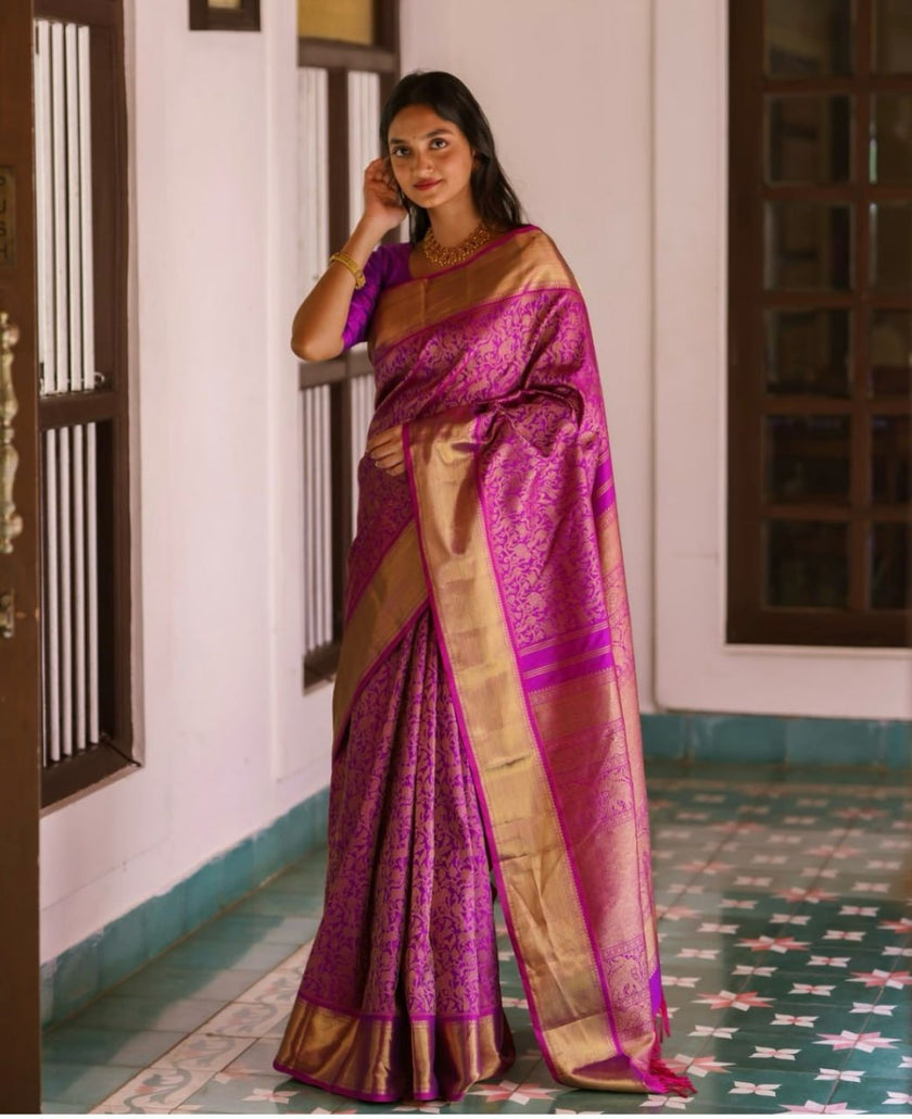 Evocative Magenta Soft Silk Saree