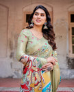 Light Green Floral Printed Cotton Silk Saree
