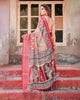 Peach & pink Floral Printed Cotton Silk Saree