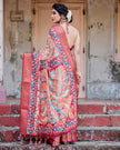 Peach & Maroon Floral Printed Cotton Silk Saree