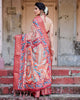 Peach & Maroon Floral Printed Cotton Silk Saree