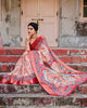 Peach & Maroon Floral Printed Cotton Silk Saree