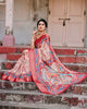 Peach & Maroon Floral Printed Cotton Silk Saree