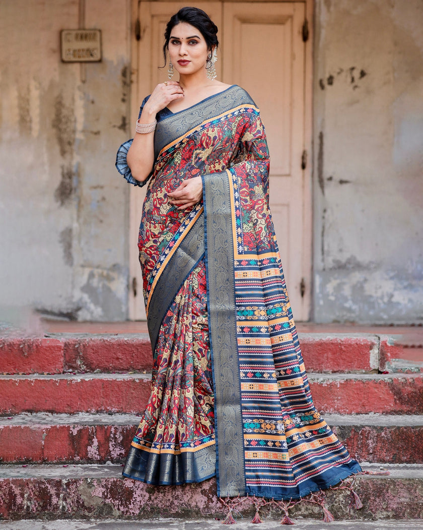 Multi Floral Printed Cotton Silk Saree