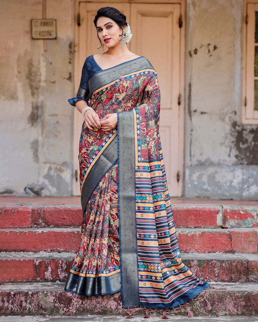 Multi Floral Printed Cotton Silk Saree