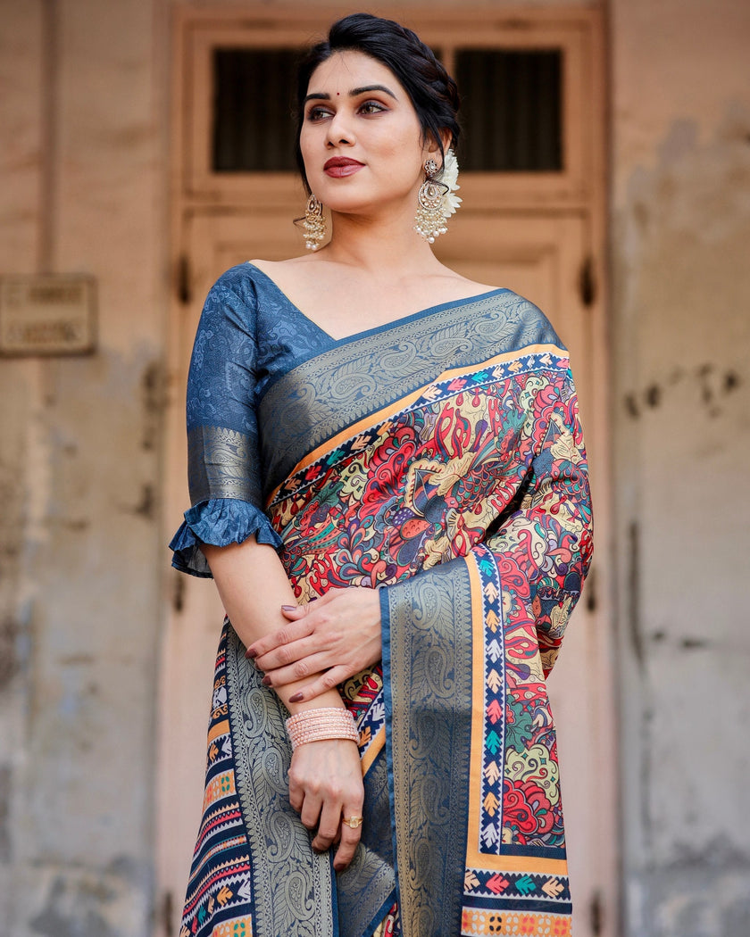 Multi Floral Printed Cotton Silk Saree