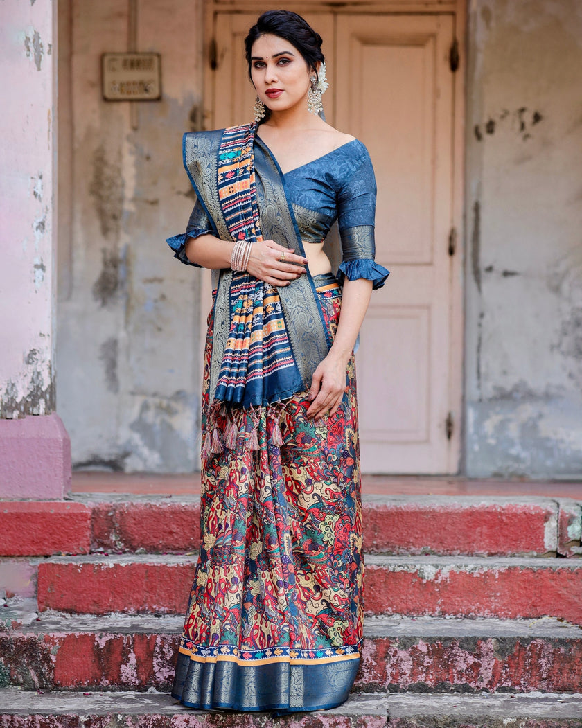 Multi Floral Printed Cotton Silk Saree