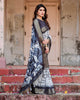 White & Black Floral Printed Cotton Silk Saree