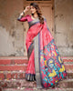 Pink & Black Floral Printed Cotton Silk Saree